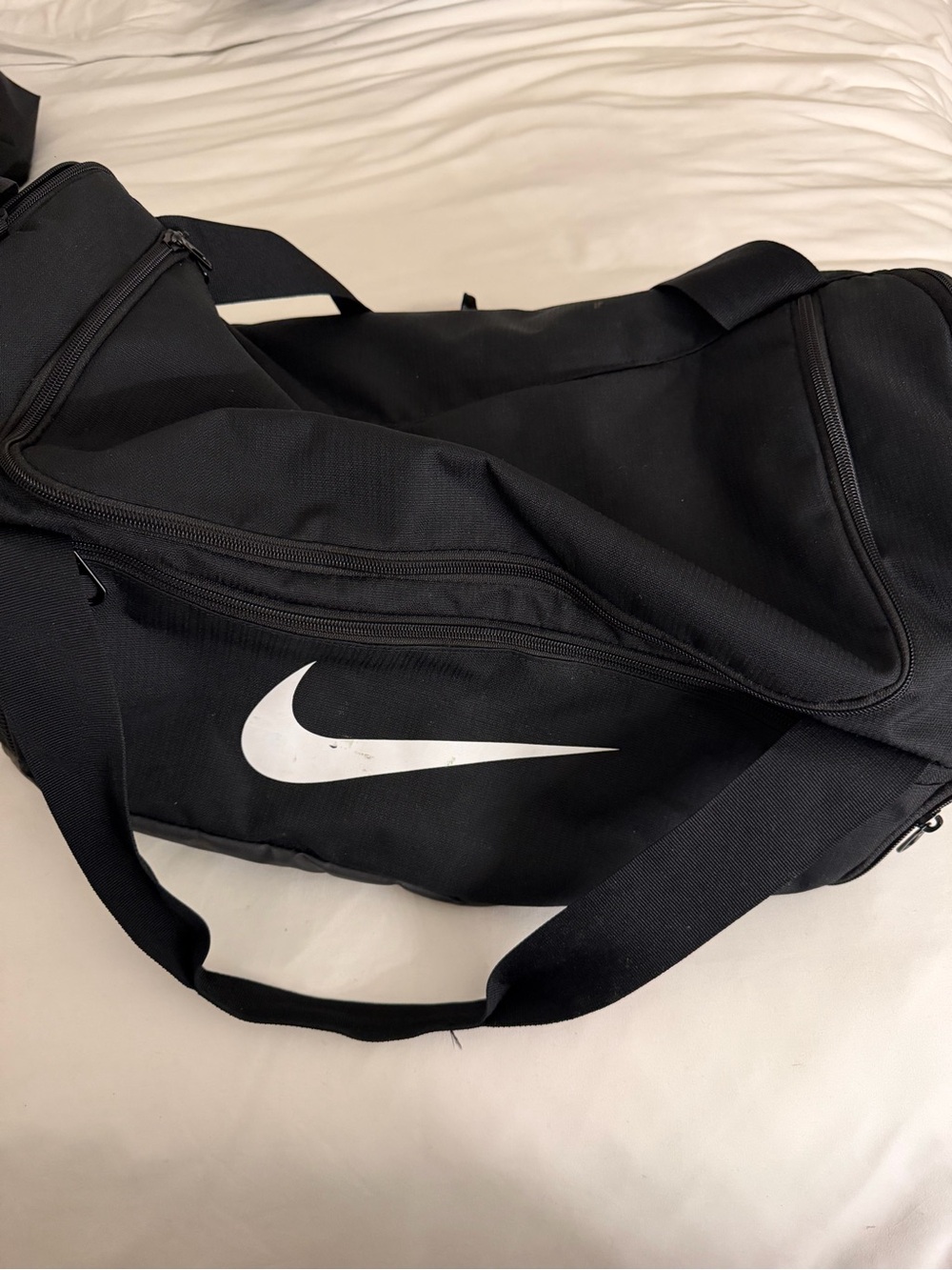 Nike Black Duffle Bag with White Swoosh